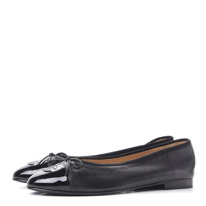 Chanel Lambskin Patent CC Cap Toe Ballerina Flats 41.5 Black 3 of 9