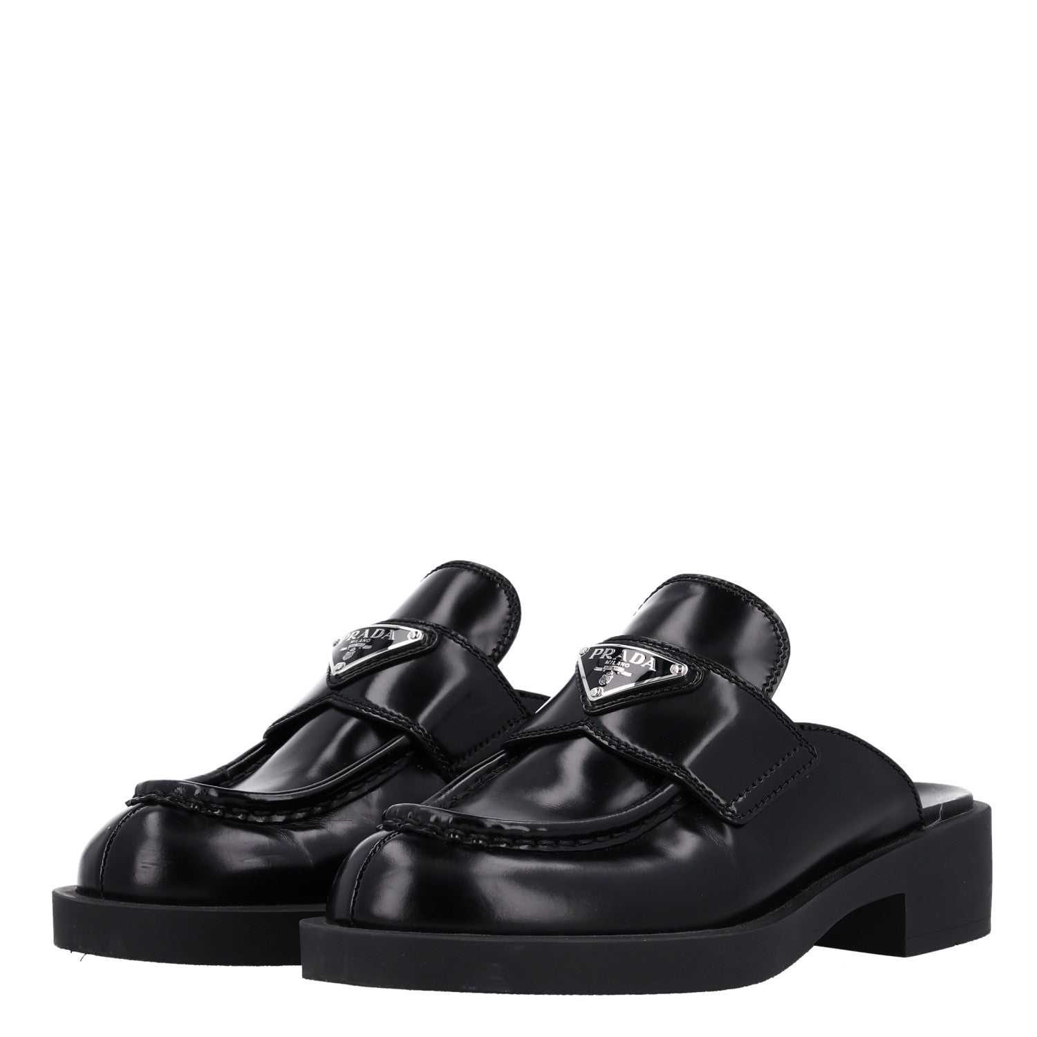 Prada Spazzolato Triangle 40mm Loafer Mules 35 Black 4 of 10