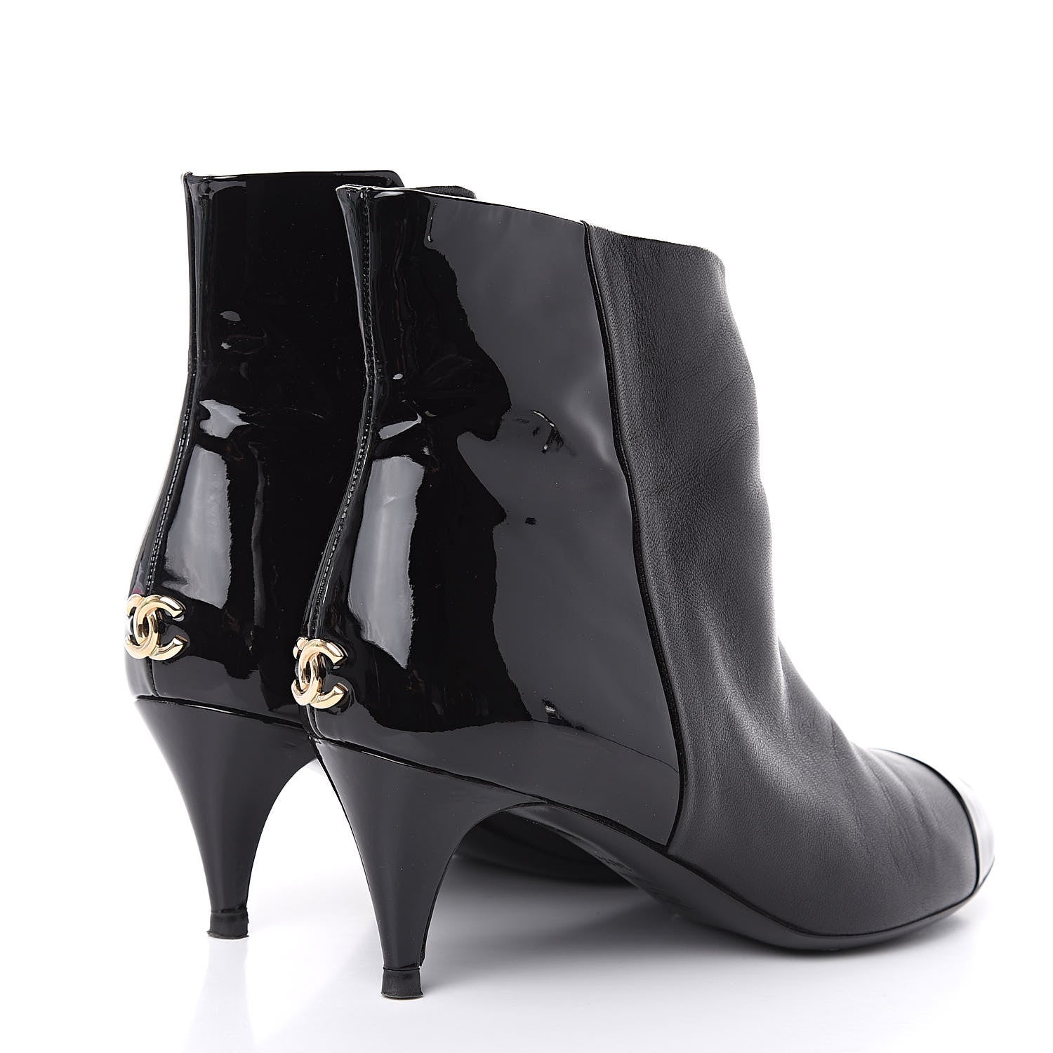 Chanel Patent Lambskin Cap Toe Short Boots 38.5 Black 4 of 11