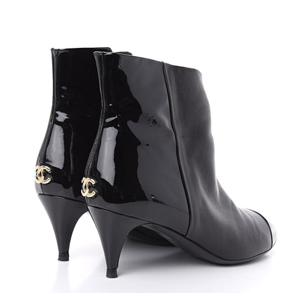Chanel Patent Lambskin Cap Toe Short Boots 38.5 Black 4 of 11