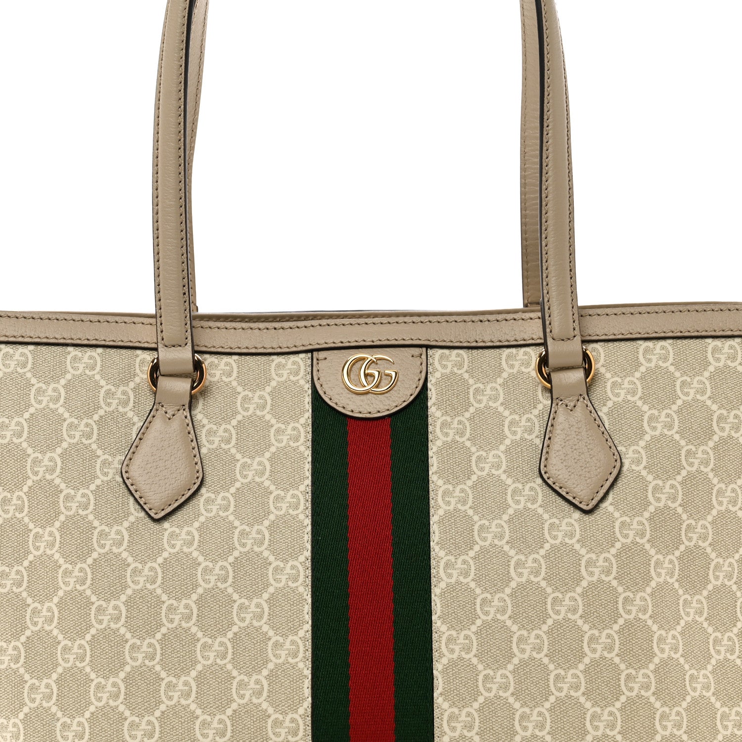 Gucci GG Supreme Monogram Textured Dollar Calfskin Web Medium Ophidia Shopping Tote Beige Mystic White Oatmeal 5 of 9