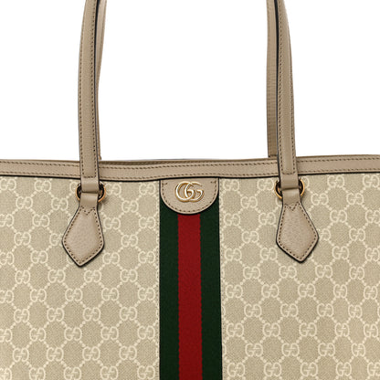 Gucci GG Supreme Monogram Textured Dollar Calfskin Web Medium Ophidia Shopping Tote Beige Mystic White Oatmeal 5 of 9