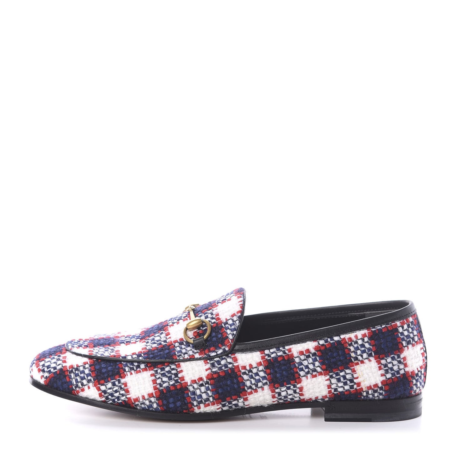 Vintage Tweed Check Horsebit Womens Jordaan Loafers 38.5 White Hibiscus Red Marine