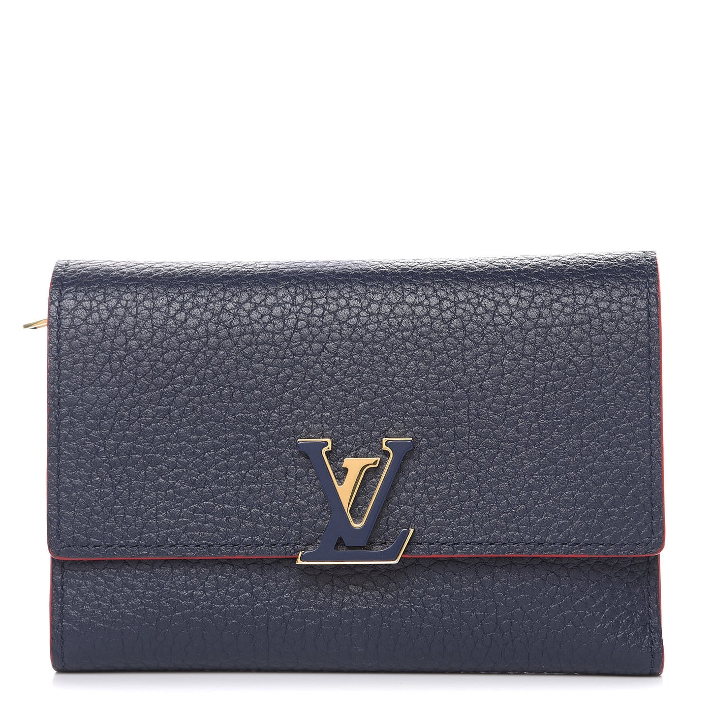 Taurillon Capucines Compact Wallet Marine Rouge