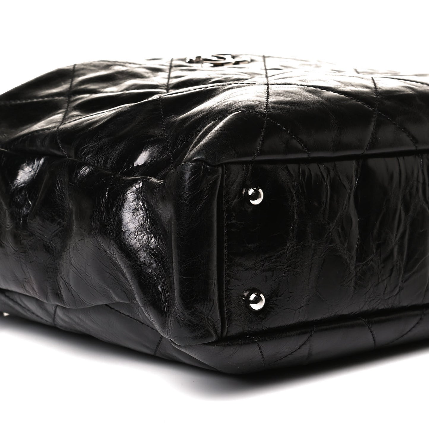 Glazed Calfskin Lambskin Portobello Tote Black