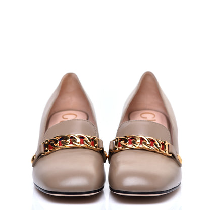 Gucci Malaga Kid Sylvie Web Chain Mid Heel Loafers 39 Mud 2 of 8