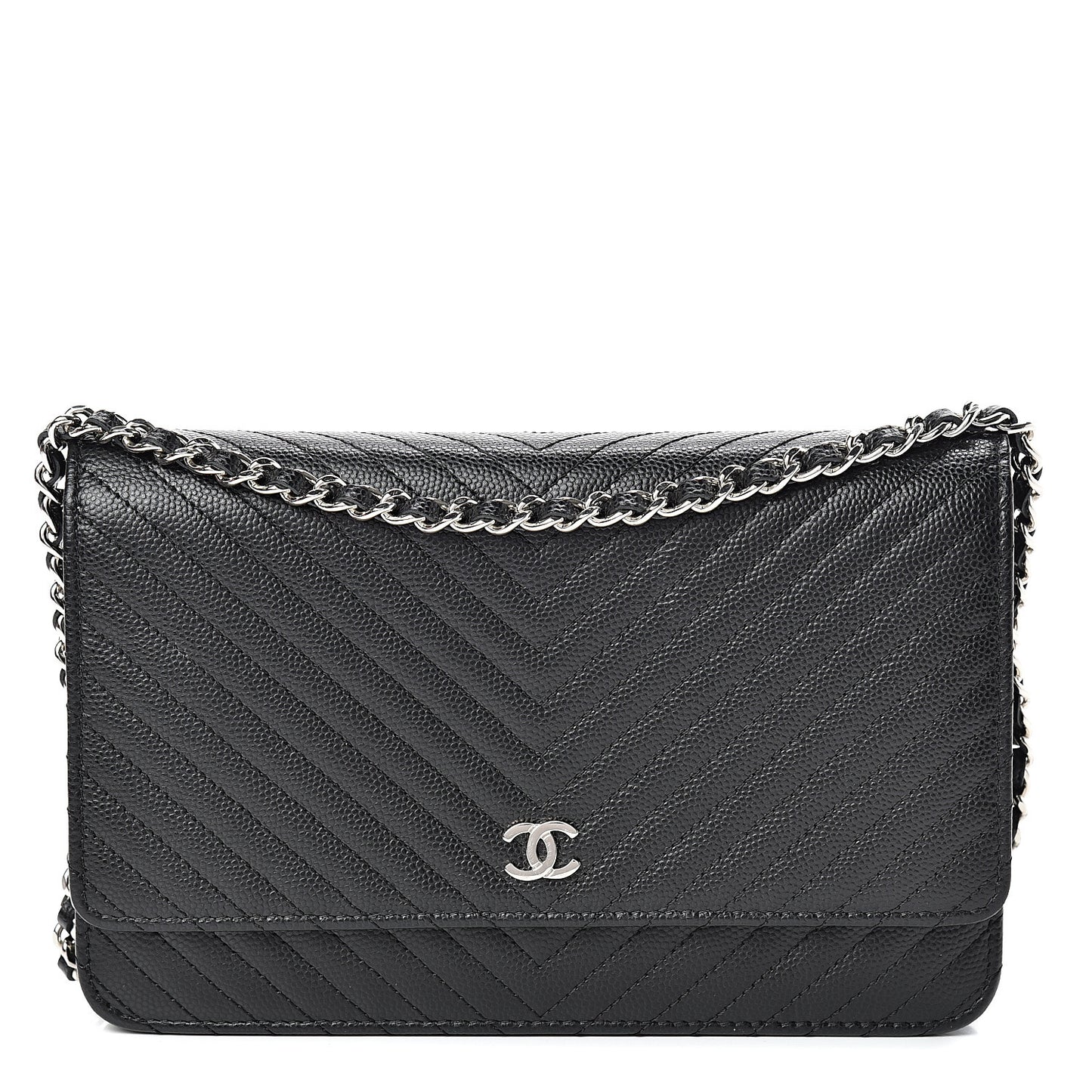 Caviar Chevron Quilted Wallet On Chain WOC Black