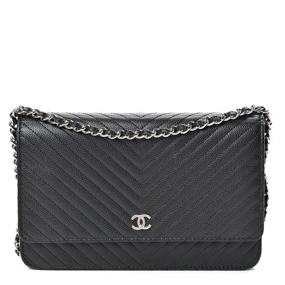 Chanel Caviar Chevron Quilted Wallet On Chain WOC Black 1 of 12