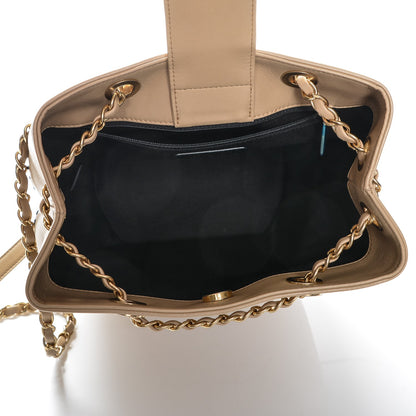 Chanel Lambskin CC Stitched Drawstring Bucket Bag Beige 6 of 8