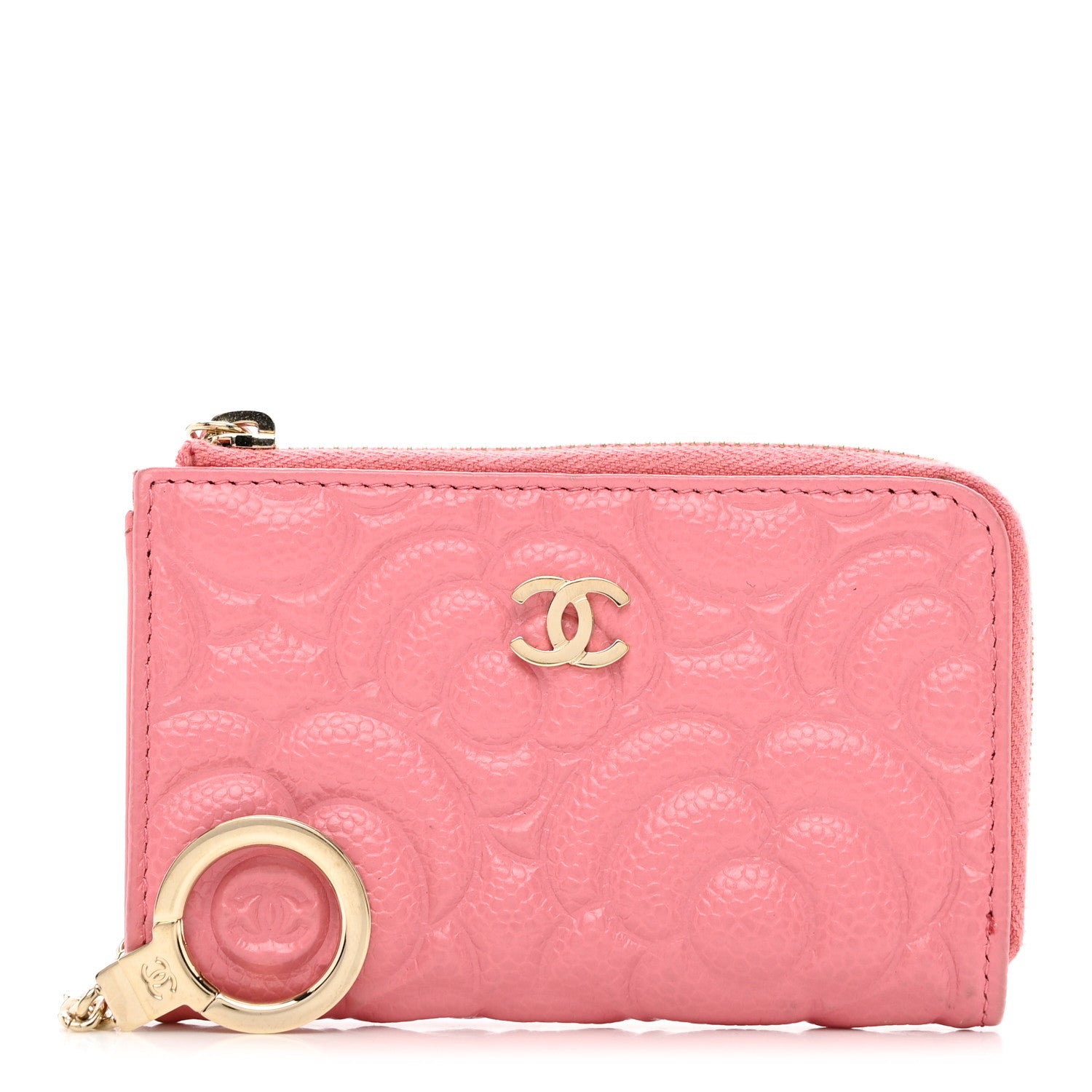Chanel Caviar Camellia Embossed Key Holder Case Pink 1 of 7