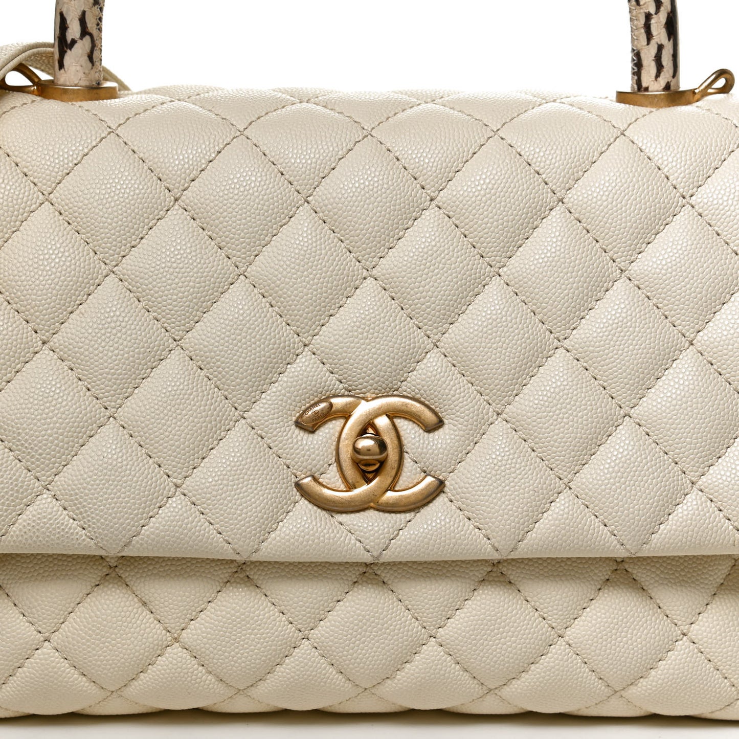 Caviar Elaphe Quilted Small Coco Handle Flap Ivory