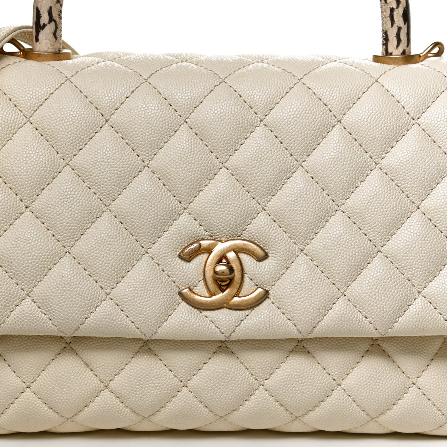 Chanel Caviar Elaphe Quilted Small Coco Handle Flap Ivory 8 of 11