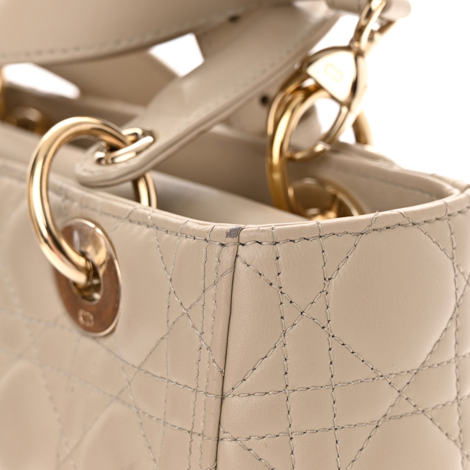 Christian Dior Lambskin Cannage Medium Lady Dior Beige 17 of 24