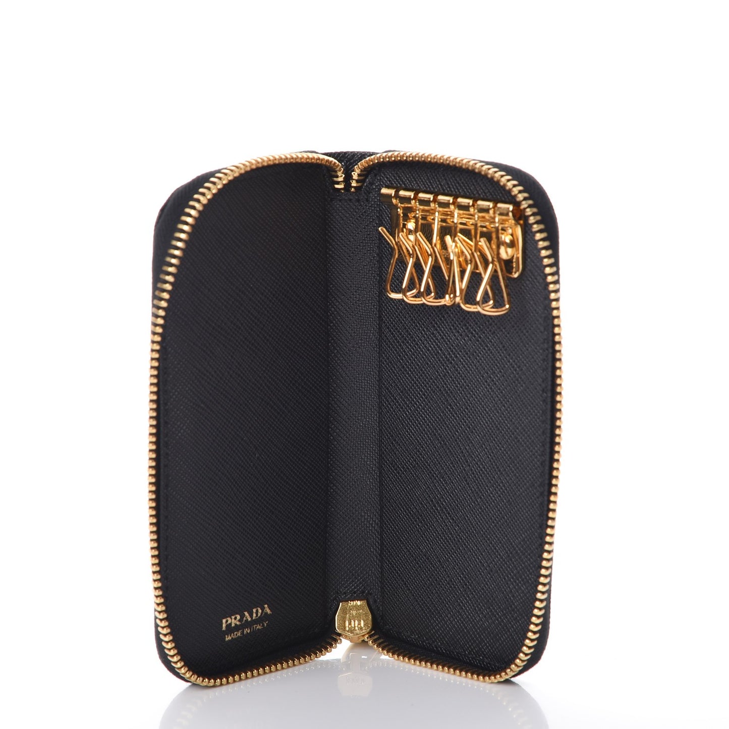 Saffiano Metal Zip Around 6 Key Holder Nero Black