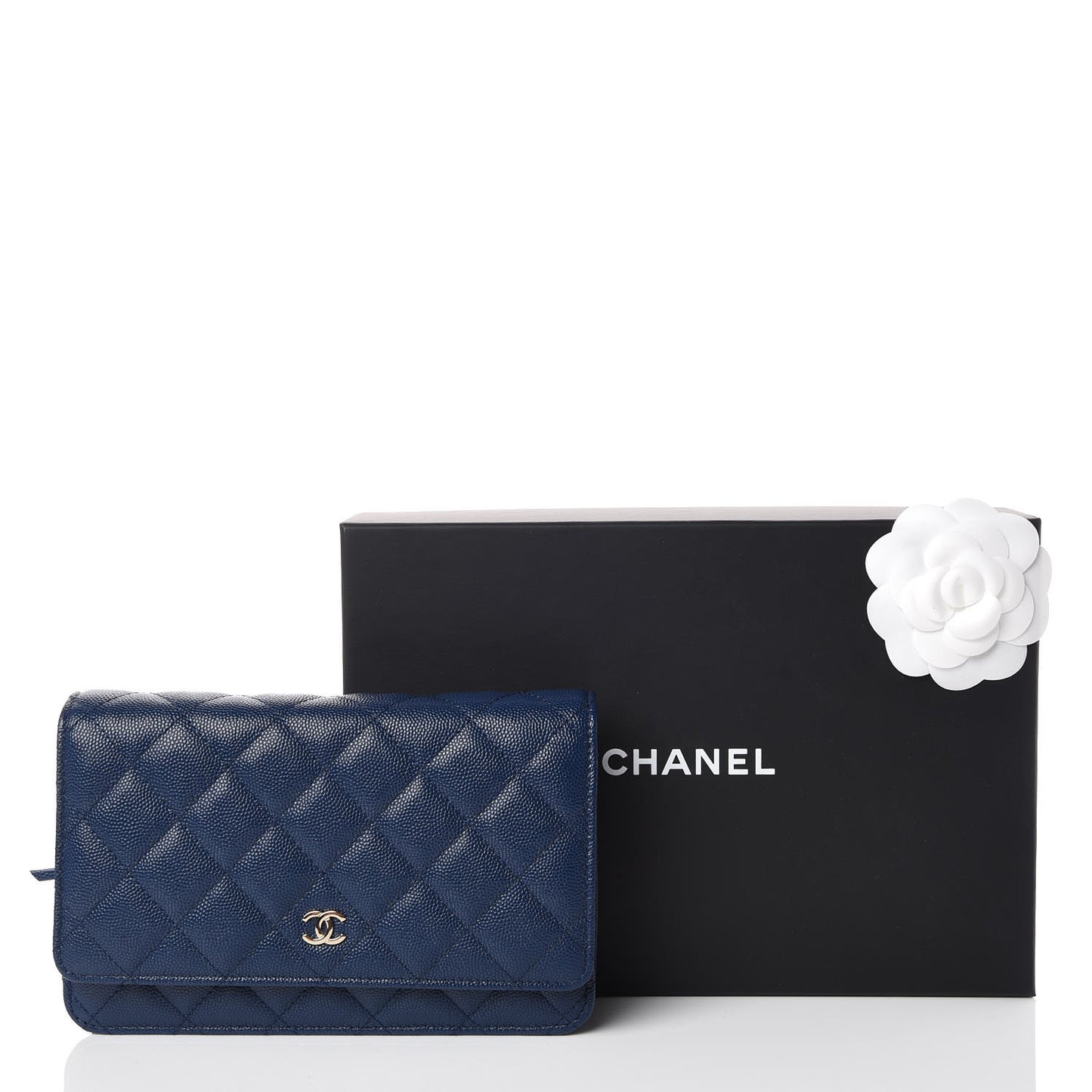 Caviar Quilted Wallet On Chain WOC Navy Blue