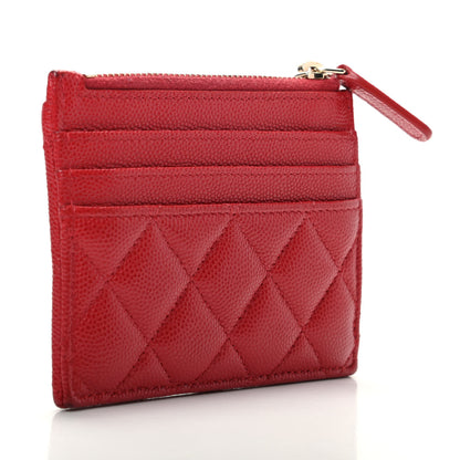 Chanel Caviar Quilted CC Zip Card Holder Red 3 of 8
