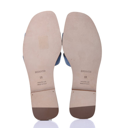 Hermes Denim Canvas Oran Sandals 39 Bleu Clair 7 of 11