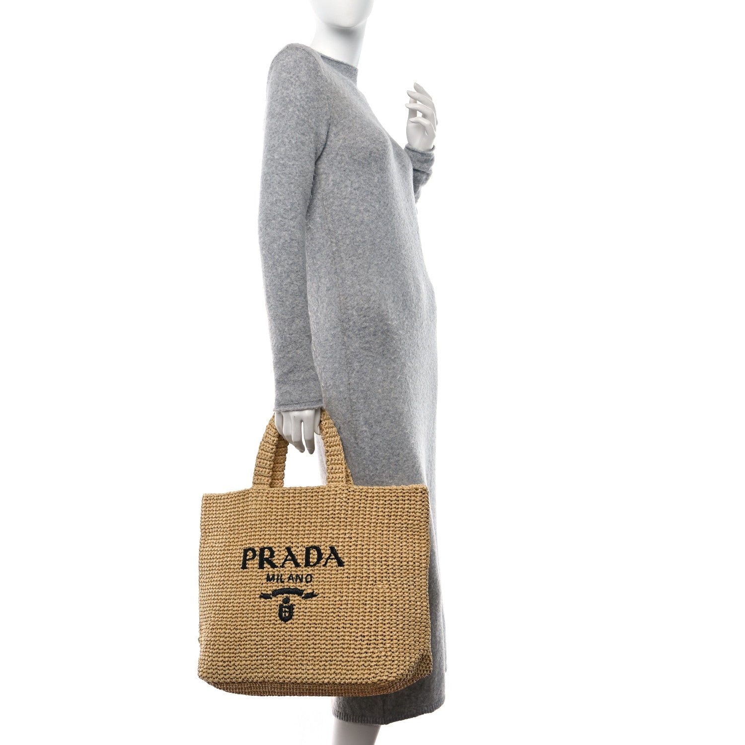 Prada Yarn Raffia Effect Crochet Embroidered Logo Tote Naturale 2 of 9