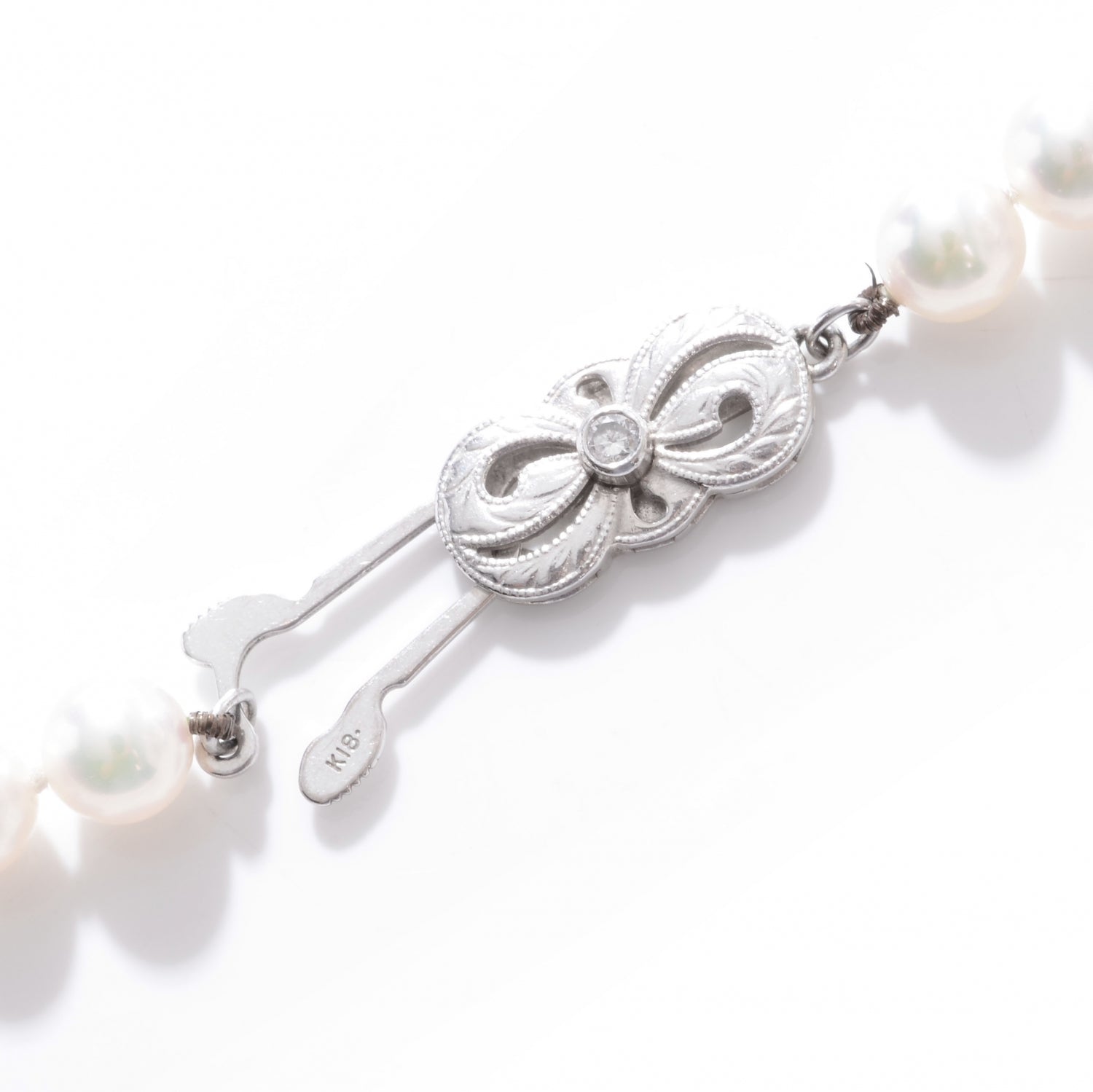 Mikimoto Platinum and Diamond 16" Cultured Akoya Pearl Necklace 4 of 7