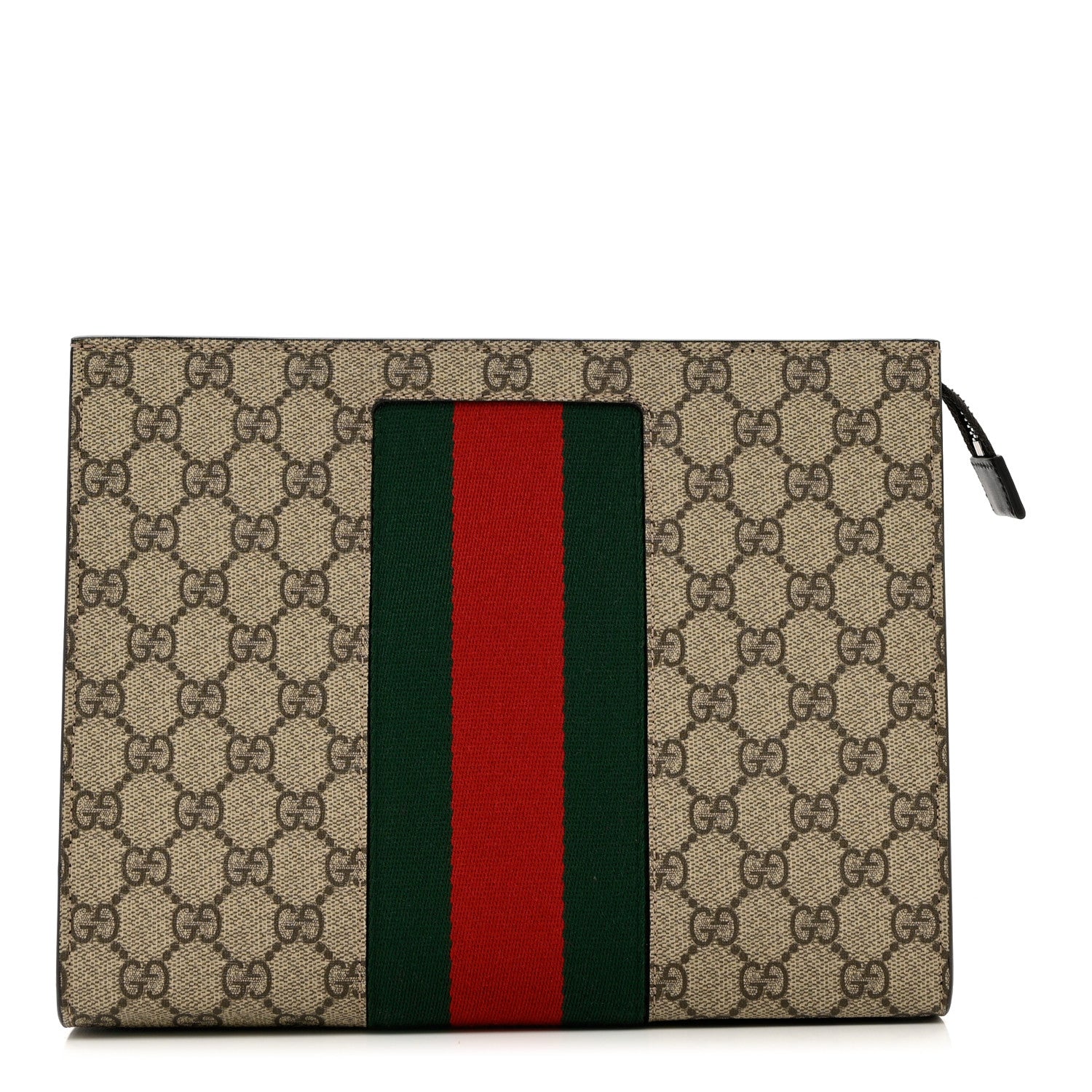 Gucci GG Supreme Monogram Selleria Calfskin Web New Web Cosmetic Case Beige Ebony Cocoa 1 of 7