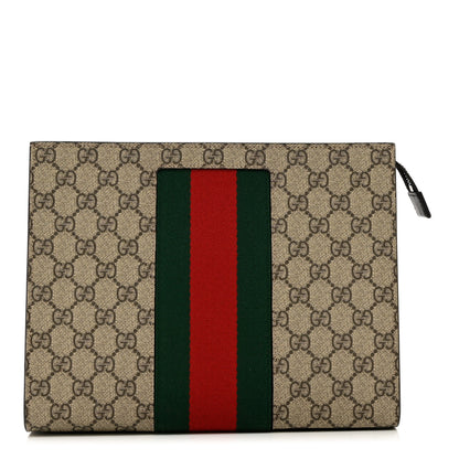 Gucci GG Supreme Monogram Selleria Calfskin Web New Web Cosmetic Case Beige Ebony Cocoa 1 of 7