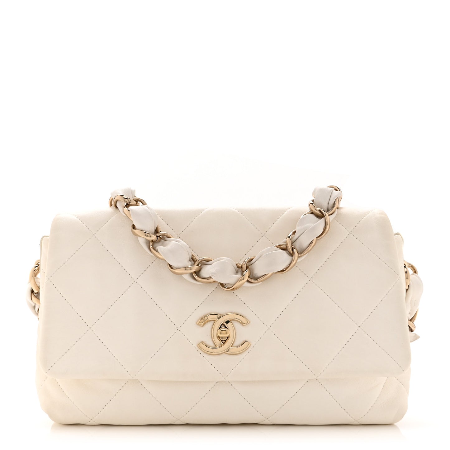 Lambskin Quilted Logo Strap Flap Black White