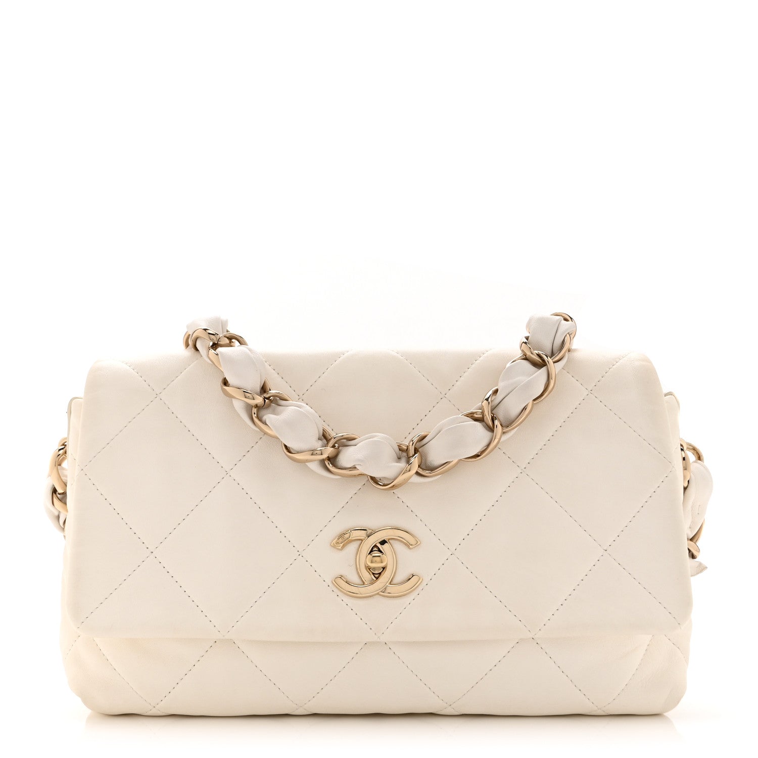 Chanel Lambskin Quilted Logo Strap Flap Black White 1 of 11