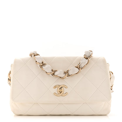 Chanel Lambskin Quilted Logo Strap Flap Black White 1 of 11