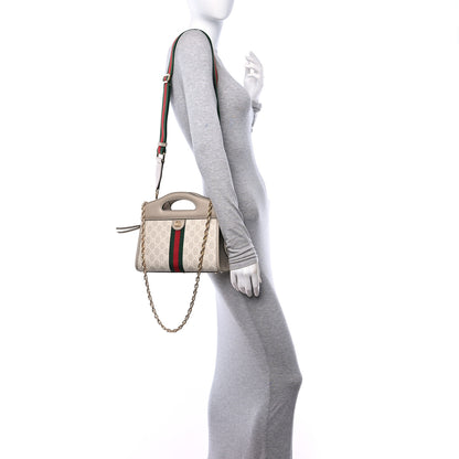 Gucci GG Supreme Monogram Textured Dollar Calfskin Web Small Ophidia Slip Handle Tote Beige Mystic White Oatmeal 2 of 10
