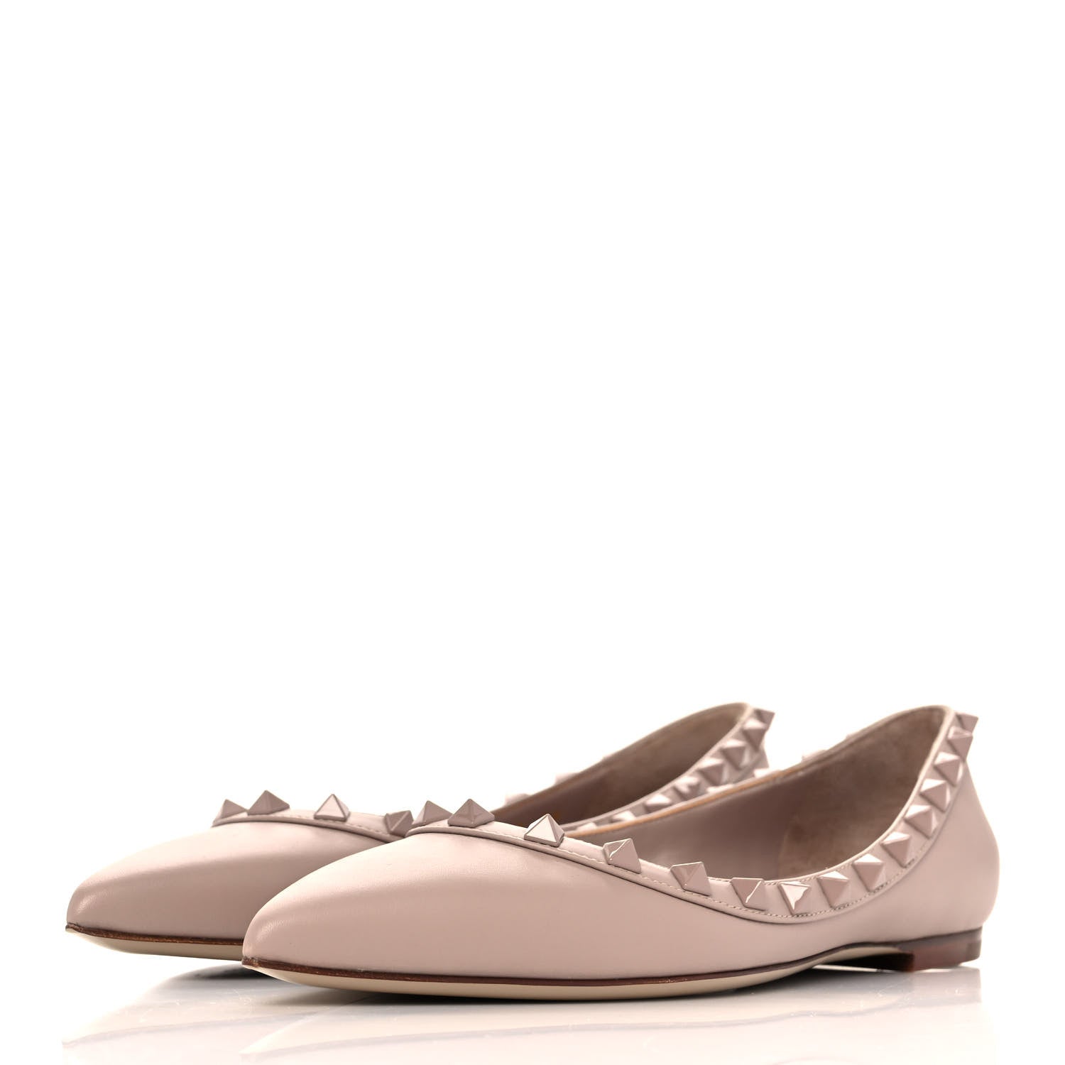 Valentino Garavani Calfskin Lacquered Monochrome Rockstud Ballerina Flats 36 Poudre 3 of 9