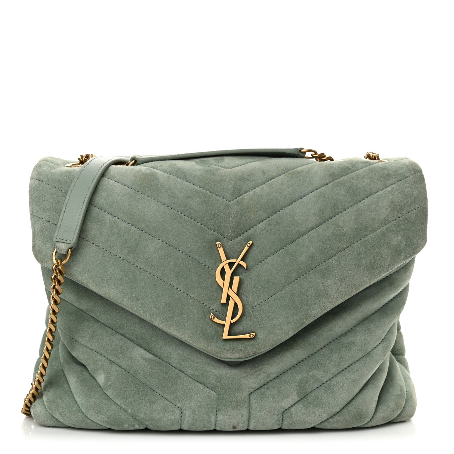 Suede Y Quilted Monogram Medium Loulou Chain Satchel Vert Opaline