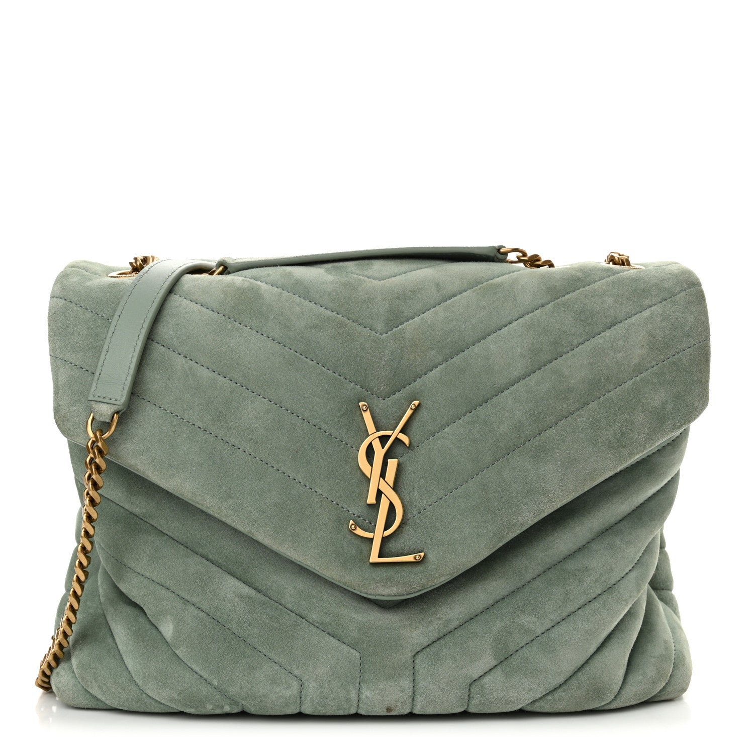 Saint Laurent Suede Y Quilted Monogram Medium Loulou Chain Satchel Vert Opaline 1 of 13