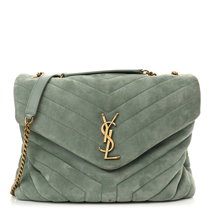 Saint Laurent Suede Y Quilted Monogram Medium Loulou Chain Satchel Vert Opaline 1 of 13