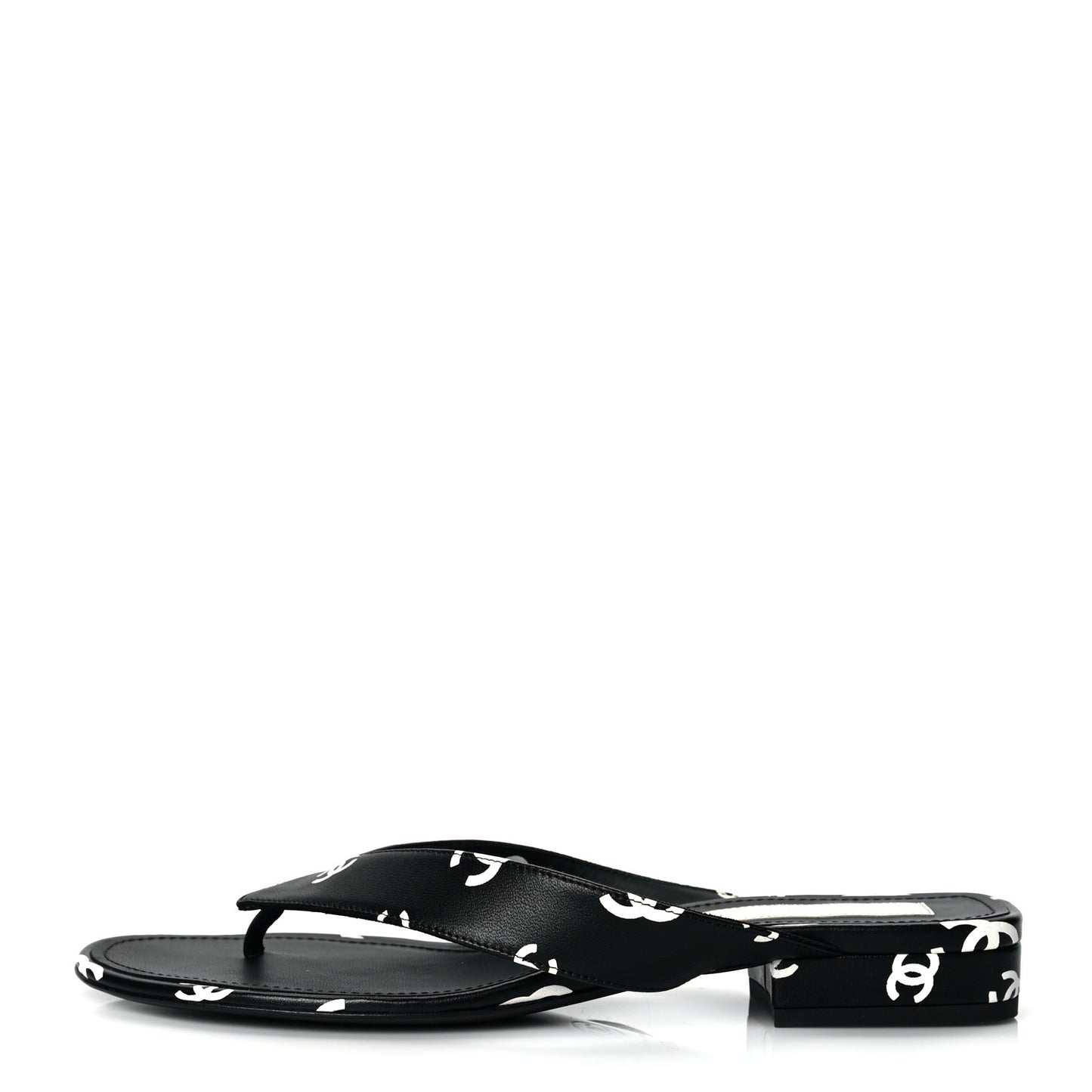 Lambskin Printed CC Thong Sandals 39.5 Black White