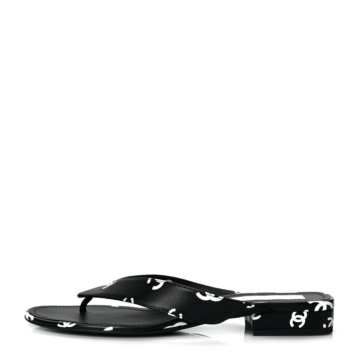 Chanel Lambskin Printed CC Thong Sandals 39.5 Black White 1 of 9