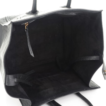 Celine Crocodile Embossed Calfskin Medium Phantom Luggage Black 5 of 7