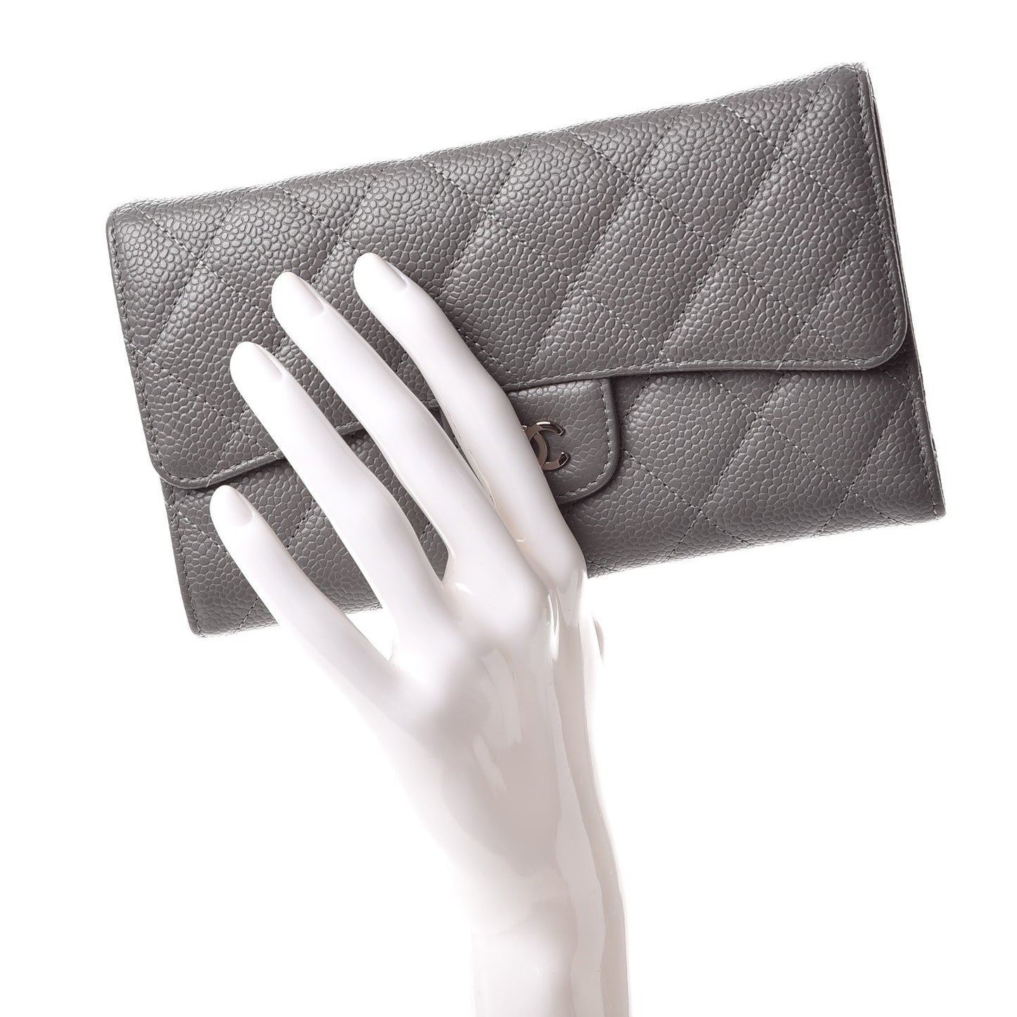 Caviar Quilted Large Flap Wallet Grey