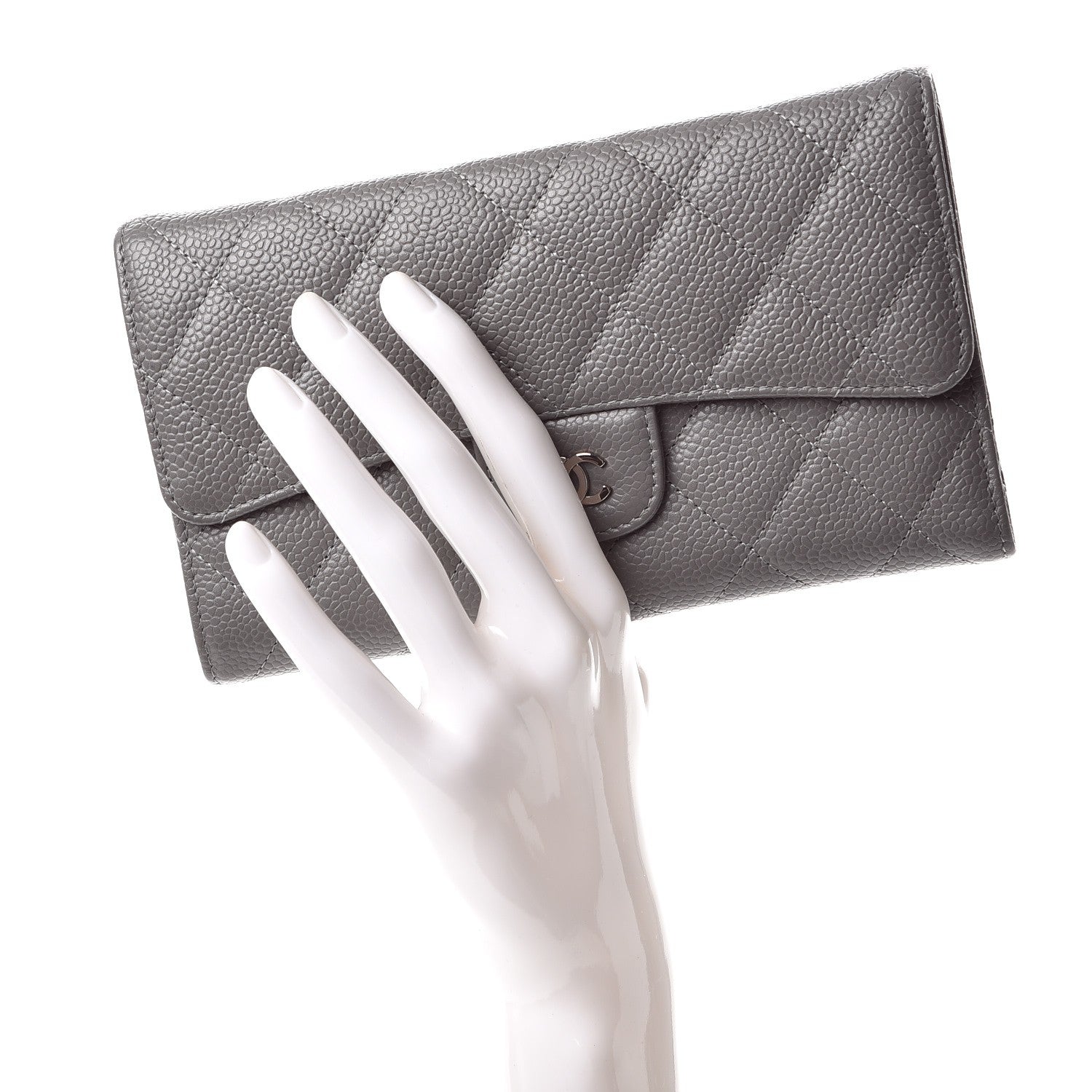 Chanel Caviar Quilted Large Flap Wallet Grey 2 of 12