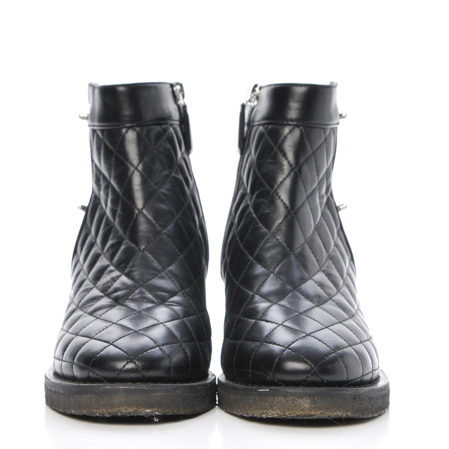 Calfskin Quilted Turnlock Zip Boots 36.5 Black
