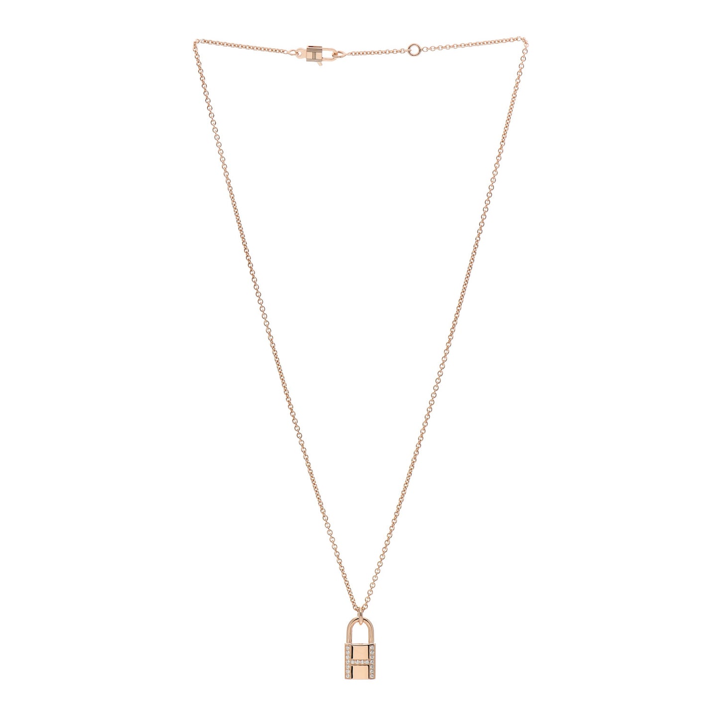 18K Rose Gold Diamond Amulettes Cadenas Pendant Necklace