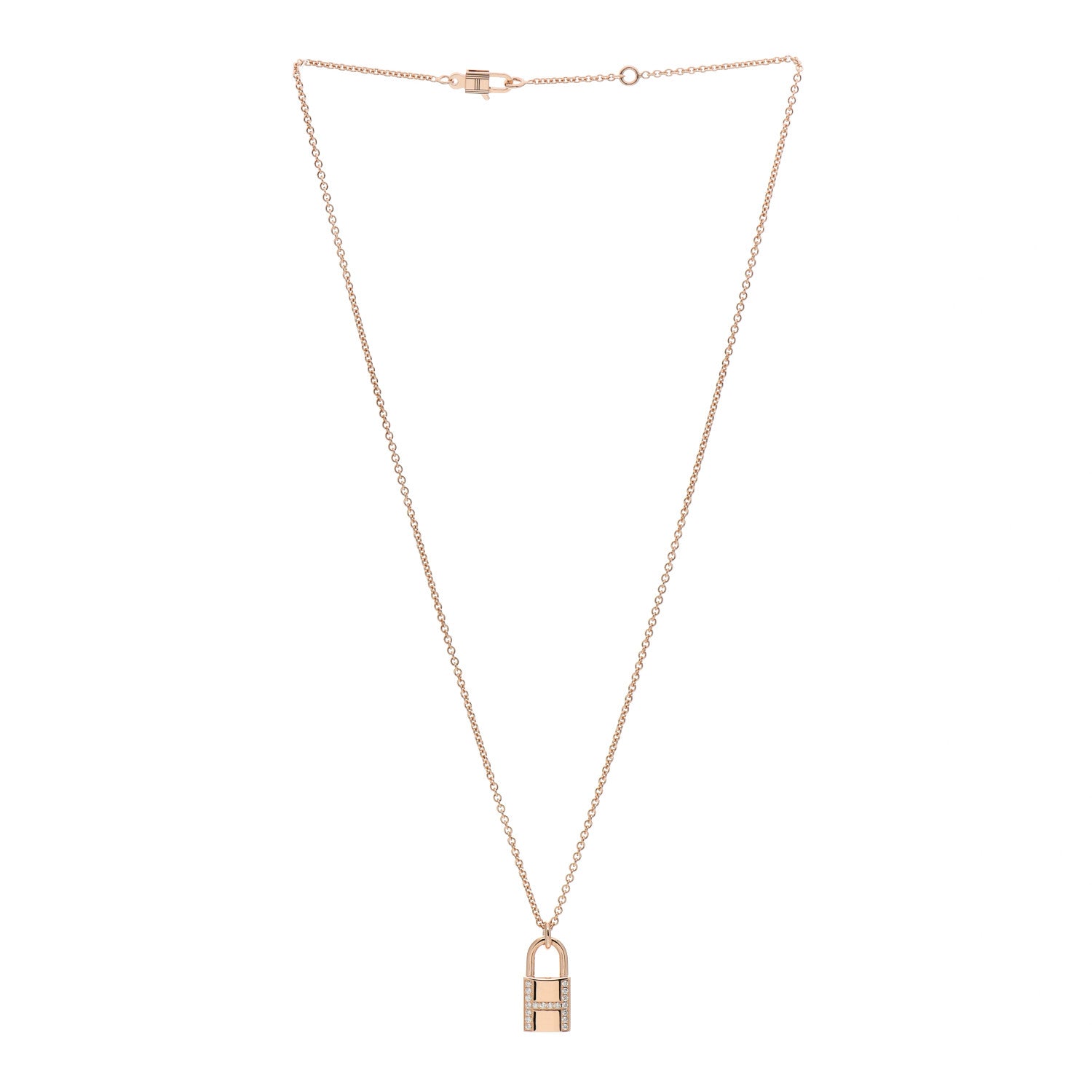 Hermes 18K Rose Gold Diamond Amulettes Cadenas Pendant Necklace 2 of 5