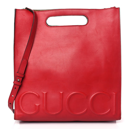 Gucci Calfskin Embossed Medium XL Tote Red 1 of 13