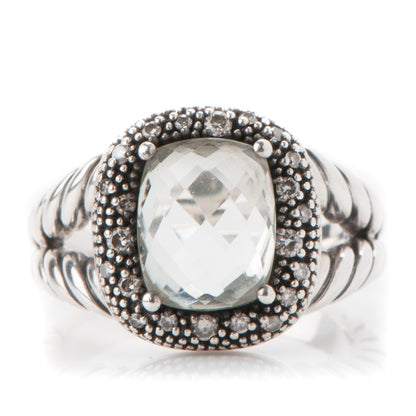 David Yurman Sterling Silver Diamond Prasiolite 10mm Moonlight Ice Cable Ring 54 7 1 of 12