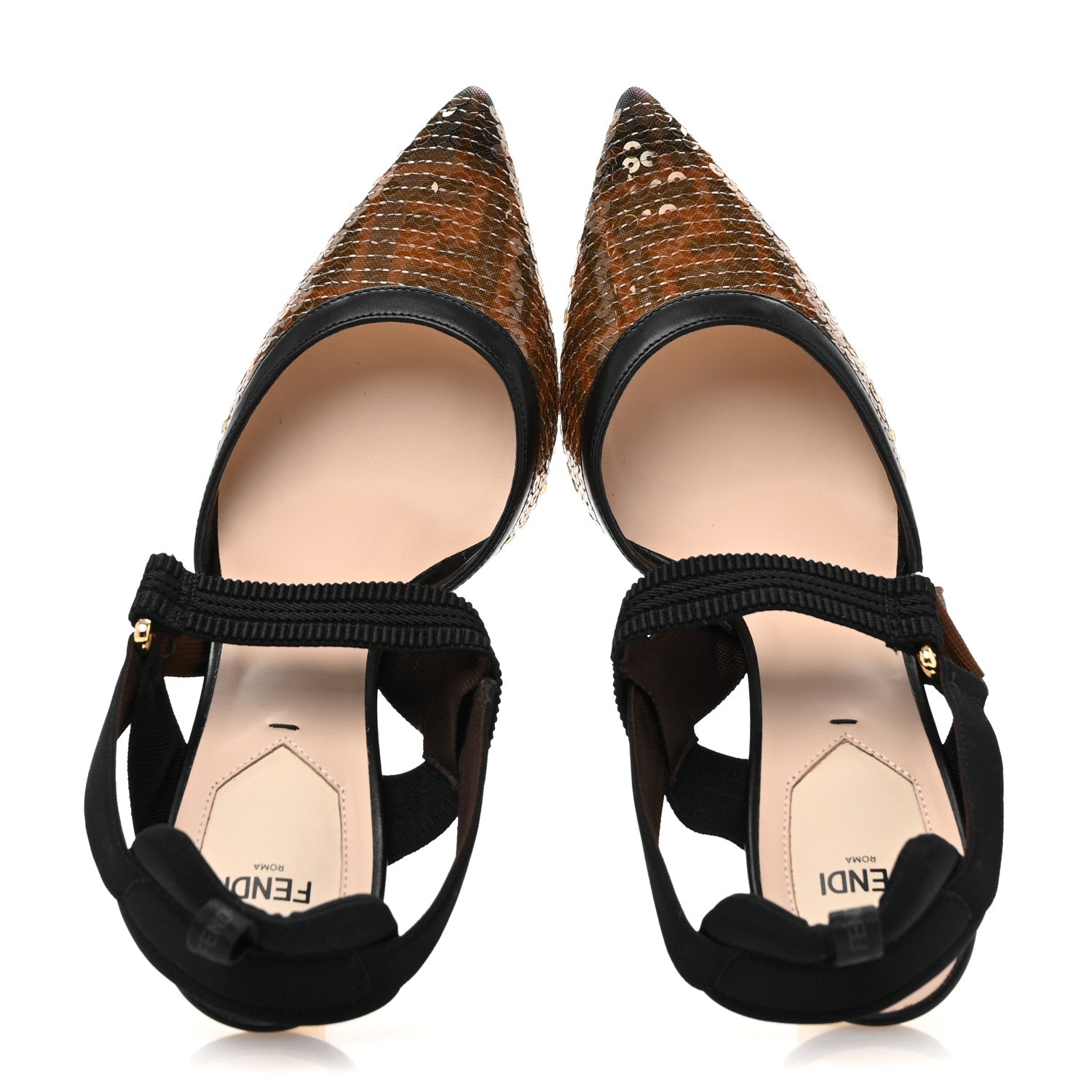 Fendi Sequin Paillettes FF Colibri 85mm Slingback Pumps 39.5 Black