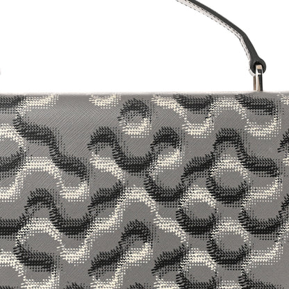 Prada Saffiano Molecule Print Top Handle Flap Bag Ematite 9 of 14