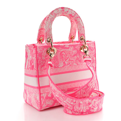Christian Dior CHRISTIAN DIOR Canvas Toile De Jouy Reverse Embroidered Medium Lady D-Lite Fluorescent Pink 3 of 10
