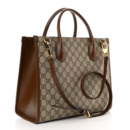 Gucci GG Supreme Monogram Azalea Calfskin Small Retro Interlocking G Tote Bag Beige Ebony Brown Sugar 3 of 9