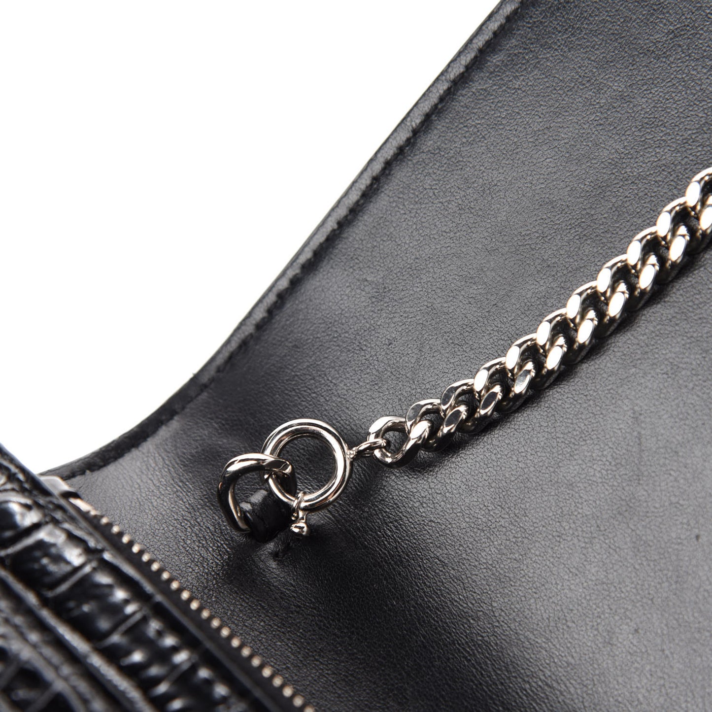 Calfskin Crocodile Embossed Monogram Sunset Top Handle Chain Wallet Black