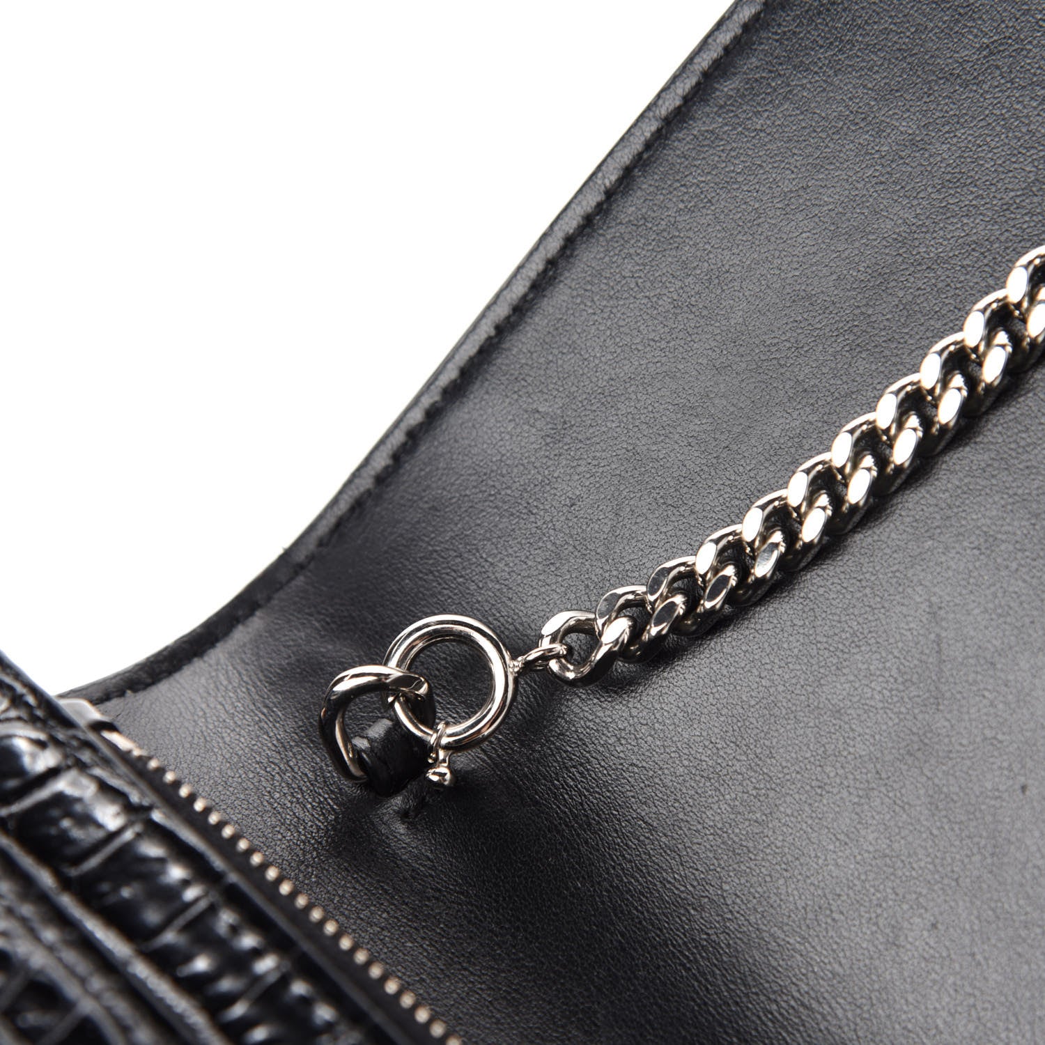 Saint Laurent Calfskin Crocodile Embossed Monogram Sunset Top Handle Chain Wallet Black 9 of 12