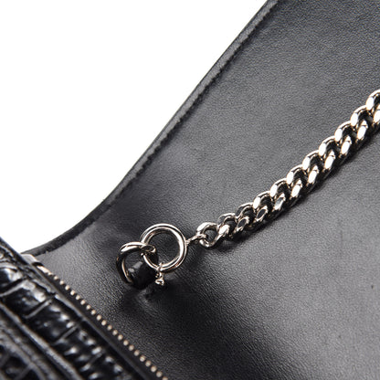 Saint Laurent Calfskin Crocodile Embossed Monogram Sunset Top Handle Chain Wallet Black 9 of 12